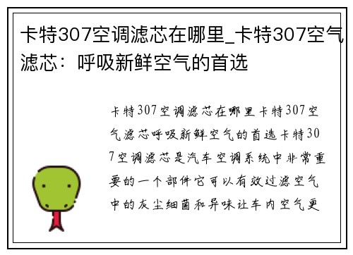 卡特307空调滤芯在哪里_卡特307空气滤芯：呼吸新鲜空气的首选