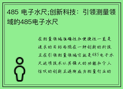 485 电子水尺;创新科技：引领测量领域的485电子水尺