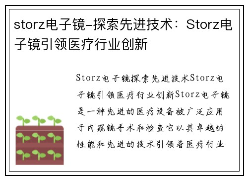 storz电子镜-探索先进技术：Storz电子镜引领医疗行业创新